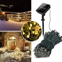 Lapamax Catena luminosa solare da 10 metri, 100 LED, luce bianca calda, 8 modalità, impermeabile, ideale per decorazioni natalizie, interni ed esterni, adatta per cortili, giardini, balconi e campeggio