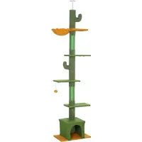 Youjia Tiragraffi alto fino al soffitto, tiragraffi per gatti, 230-275 cm Tiragraffi per gatti con cuccia, pali per graffiare, pallina, mobile per gatti con protezione antiribaltamento, verde
