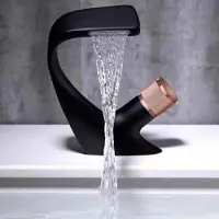 Youjia Rubinetto a cascata, rubinetto per lavabo, rubinetto da bagno, nero e oro