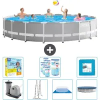 Intex Piscina Round Prism Frame - 610 x 132 cm - Grigio - inclusa pompa - scala - telo di fondo - pacchetto di manutenzione della copertura - filtro - piastrelle per il pavimento