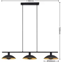 LINDBY Lampada a sospensione Narisara, 118 cm, E14, a 3 luci, nero-oro