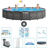 Intex Piscina Round Prism Frame Greywood - 549 x 122 cm - inclusa pompa - scaletta - telo di fondo - pacchetto manutenzione copertura - filtro - kit di pulizia