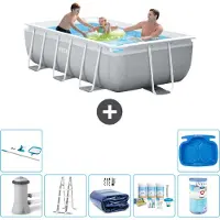Intex Piscina rettangolare con struttura a prisma - 300 x 175 x 80 cm - grigia - compresa pompa - scaletta tenda da sole - pacchetto manutenzione - filtro - kit pulizia - pediluvio