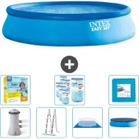 Intex Piscina gonfiabile rotonda Easy Set di - 457 x 107 cm - blu - pompa inclusa - scaletta - telo per il pavimento - pacchetto di manutenzione della copertura - filtro - piastrelle per il pavimento
