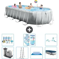Intex Piscina Oval Prism Frame - 610 x 305 x 122 cm - Grigio - compresa pompa - scaletta - telo di fondo - pacchetto manutenzione copertura - filtro - kit pulizia
