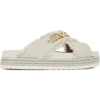 Mou per donna. MU.SW451005K Sandali incrociati in tela riciclata scamosciata color bianco sporco (38), 3 a 5cm, Camoscio, Nessuno, Casual