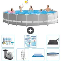 Intex Piscina Round Prism Frame - 548 x 122 cm - grigio - inclusa pompa - scaletta - telo di fondo - pacchetto di manutenzione della copertura - filtro - tappetino solare