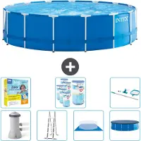 Intex Piscina con struttura rotonda - 457 x 122 cm - blu - inclusa pompa - scala - telo di fondo - pacchetto di manutenzione della copertura - filtro - kit di pulizia