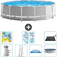 Intex Piscina Round Prism Frame - 457 x 122 cm - Grigio - inclusa pompa - scaletta - telo di fondo - pacchetto di manutenzione della copertura - filtro - tappetino solare