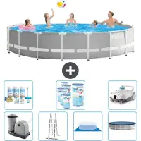 Intex Piscina Round Prism Frame - 548 x 122 cm - Grigio - inclusa pompa - scala - telo di fondo - pacchetto manutenzione copertura - filtro - aspirapolvere