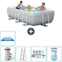 Intex Piscina con struttura a prisma rettangolare - 300 x 175 x 80 cm - grigio - inclusa pompa - pacchetto manutenzione scala - filtro - telo di fondo