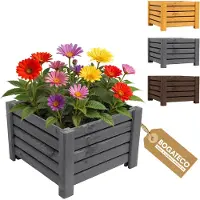 BOGATECO Fioriera in legno | Vaso da fiori perfetto per il giardino | Trattato con impregnante | Con tessuto agro-tessile | 38 x 38 x 25 cm | Antracite