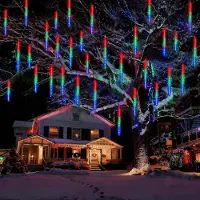 Lapamax Luci di pioggia di meteore per interni, 192LED luci di pioggia di meteore IP65, 7V decorazione di luci di Natale per il giardino dell'albero della finestra, colorato
