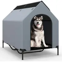 Costway Cuccia per cani 2in1 e cuccia rialzata, casetta per animali con rete traspirante e copertura rimovibile, per cani di taglia grande 84x132x114cm
