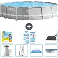 Intex Piscina Round Prism Frame - 457 x 107 cm - Grigio - inclusa pompa - scaletta - telo di fondo - pacchetto manutenzione copertura - filtro - tappetino solare