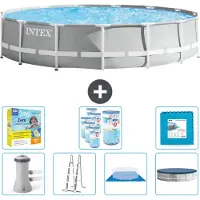 Intex Piscina Round Prism Frame - 457 x 107 cm - Grigio - inclusa pompa - scaletta - telo di fondo - pacchetto di manutenzione della copertura - filtro - piastrelle per il pavimento