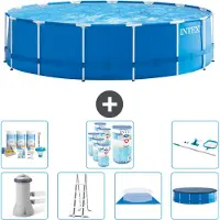Intex Piscina con struttura rotonda - 457 x 122 cm - blu - inclusa pompa - scala - telo di fondo - pacchetto di manutenzione della copertura - filtro - kit di pulizia