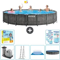 Intex Piscina Round Prism Frame Greywood - 549 x 122 cm - compresa pompa - scaletta - telo di fondo - pacchetto manutenzione copertura - filtro