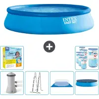 Intex Piscina gonfiabile rotonda Easy Set di - 457 x 107 cm - blu - inclusa pompa - scaletta - telo di fondo - confezione di manutenzione del telo - filtro