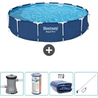 OEM Piscina Bestway Round Steel Pro - 396 x 84 cm - blu - inclusa pompa - filtro - vela solare - kit di pulizia