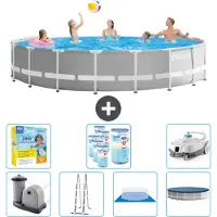 Intex Piscina Round Prism Frame - 548 x 122 cm - Grigio - inclusa pompa - scala - telo di fondo - pacchetto manutenzione copertura - filtro - aspirapolvere