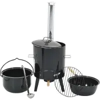 vidaXL Bollitore per gulasch con uscita fumi e coperchio in acciaio smaltato nero