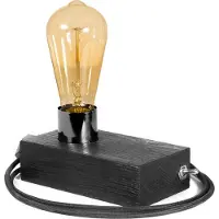 LED Wood | Lampada da tavolo Edison, lampada da comodino, 16x9 cm, rovere nero, stile retrò, E27, 40 W, lampadina