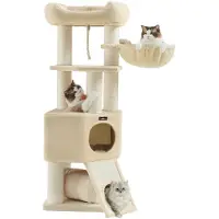 StarTech.com Kratzbaum - Albero per gatti - 50x50x141 cm - 4 livelli - Tana - Amaca - Tunnel - Pali in sisal - Beige
