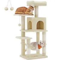 Feandrea Tiragraffi, 112 cm, tiragraffi con amaca, casetta per gatti a più piani, beige
