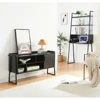 En.casa Set di mobili 'Storfjord' 2-pz. 1x scrivania e 1 mobile TV in metallo nero