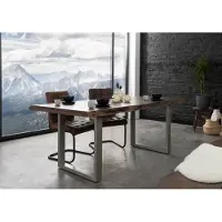 MASSIVMOEBEL24.DE MASSIVMOEBEL24 | FREEFORM 5 Tavolo da pranzo in legno di acacia - laccato grigio / gambe in ferro - argento mat 200x100x77
