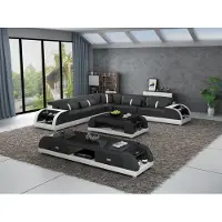 AEA Ledersofa L-Form Couch Wohnlandschaft Ecksofa Garnitur Design Modern Sofa USB