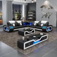 AEA Ecksofa Polster Ecksofa L-Form Couchtisch Sideboard Ledersofa Wohnlandschaft