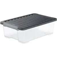 Rotho CORE PLUS Set di 4 contenitori 30 l – 59 × 39,5 × 18,5 cm – Contenitori in plastica con coperchio, maniglie chiudibili, adatti al contatto con gli alimenti, impilabili, trasparenti/neri