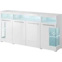 Meublorama Buffet XL 180cm con 4 porte colore bianco lucido con illuminazione LED multicolore integrata collezione BOMBAY.