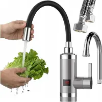 Vayox Rubinetto da cucina con scaldacqua istantaneo VA0321, display a LED, bocca flessibile, 3000 W, 50°, grigio