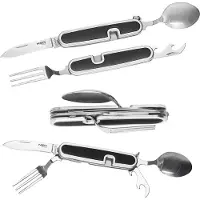 Neo Tools Set da viaggio essenziale: cucchiaio, forchetta, coltello e apribottiglie 4 in 1 NEO