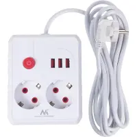Macleans Cavo di prolunga della ciabatta 2 prese + 3xUSB 110-240V AC 50/60Hz 2,1A max 2500W 3 m bianco MCE388 W