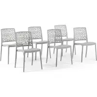 Idea New Garden Srl set di 6 sedie impilabili in polipropilene con fibre di vetro per il giardino o l'interno, idrorepellenti e resistenti - ALINA - Grigio chiaro