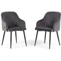 Idea New Garden Srl Set di 2 sedie imbottite TESSA in velluto con braccioli, schienale alto e gambe in metallo, design elegante e moderno -Grigio scuro/Grigio scuro