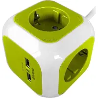 ORNO Cavo di prolunga, 4 prese (Schuko) con caricatore 2xUSB 1,4 m verde lime.