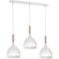 Luminex Lampada a sospensione Noak, bianco/legno naturale, a 3 luci lunga