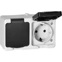 ORNO Doppia presa ermetica da superficie con sportello 2P+Z AQUATIC MINI IP54 Bianco-Nero