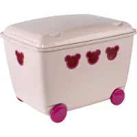 BranQ Bear Box Scatola per giocattoli con coperchio e ruote Scatola di immagazzinamento per orsi 55L Rosa