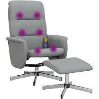 vidaXL Sedia da massaggio con poggiapiedi in tessuto grigio chiaro