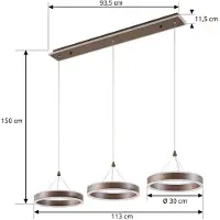 LUCANDE Lampada LED a sospensione Kolo, 114 cm, a 3 luci, marrone, dimmerabile