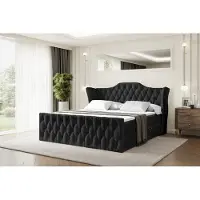 ALTDECOR Letto boxspring VILA-Z, letto imbottito con testiera, contenitore e pediera - Materasso di media rigidità (H3) - 180x200 - Velluto nero