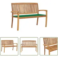 The Living Store Panca da giardino impilabile con cuscino 128,5 cm in teak massiccio