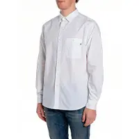 Replay per uomo. M4144.000.85486 Camicia in popeline bianca (XL), Bianco, Casual, Da sera, Cotone, Classico, Manica lunga
