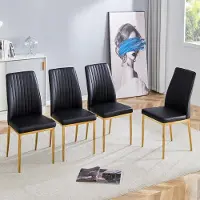 OKWISH , set di 4 sedie da pranzo imbottite, motivo verticale, gambe in metallo dorato, ideali per sala da pranzo e cucina, colore nero e oro